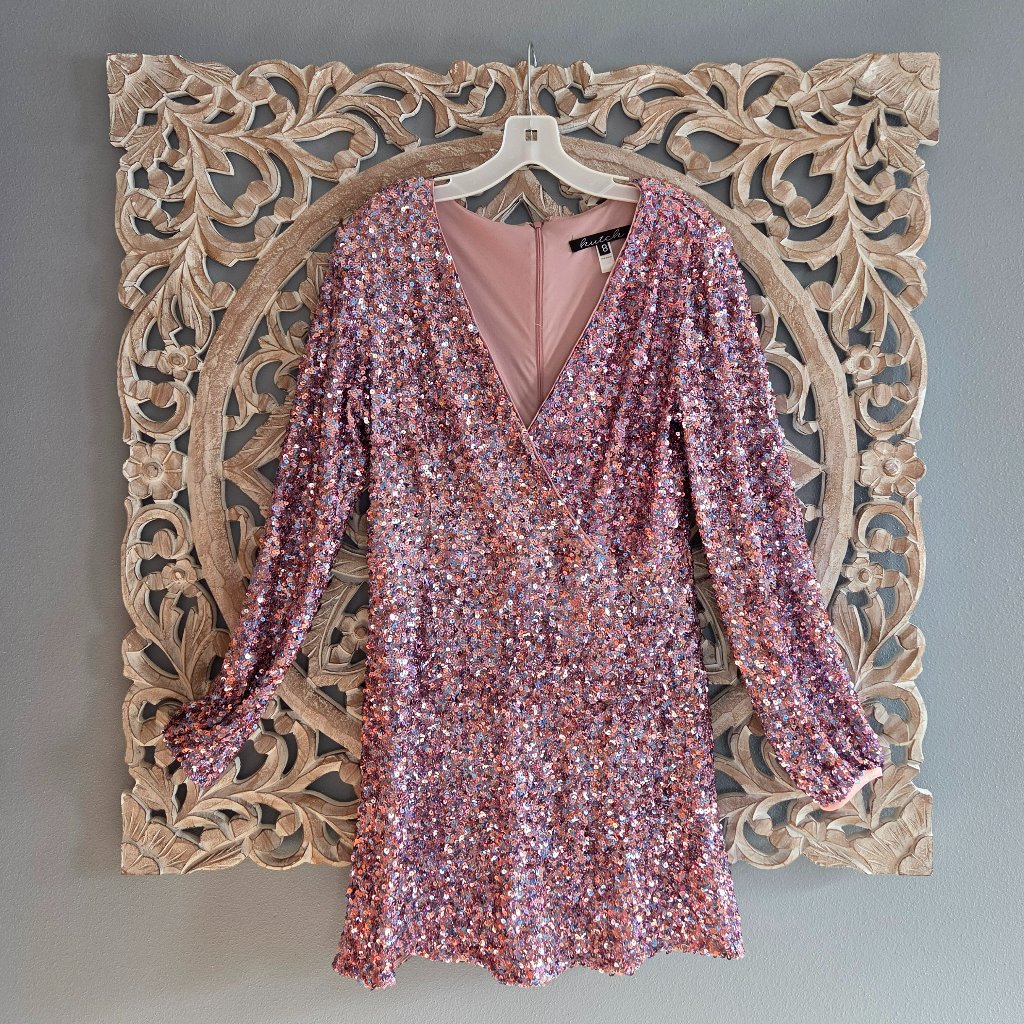 Hutch Sequin Pink Long Sleeve Mini Dress Size 8 Medium